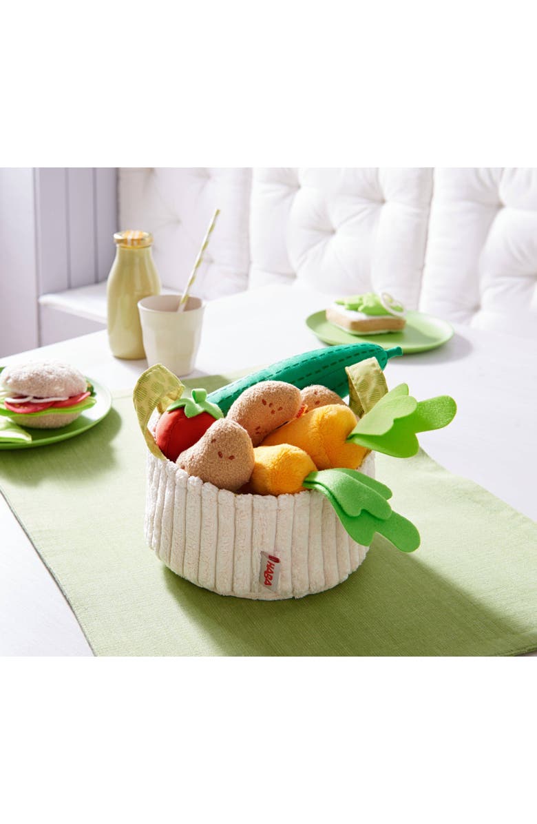HABA Play Food Set - Soft Veggie Basket with Cucumber, Tomato, Carrots & Potatoes - Pretend Play Kitchen Toy for Kids & Toddlers, Alternate, color, Multi