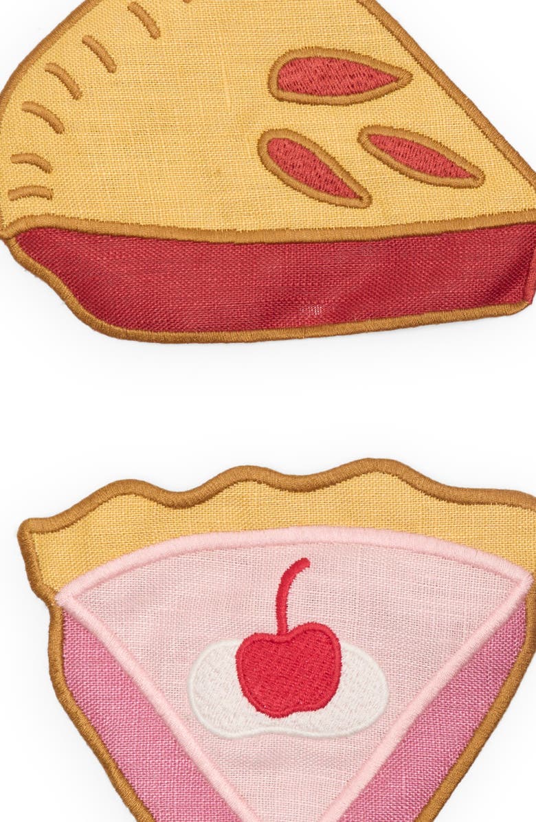 PIECEWORK PUZZLES Assorted Set of 4 Pie Linen Cocktail Napkins, Alternate, color, Orange/ Purple/ Pink/ Red