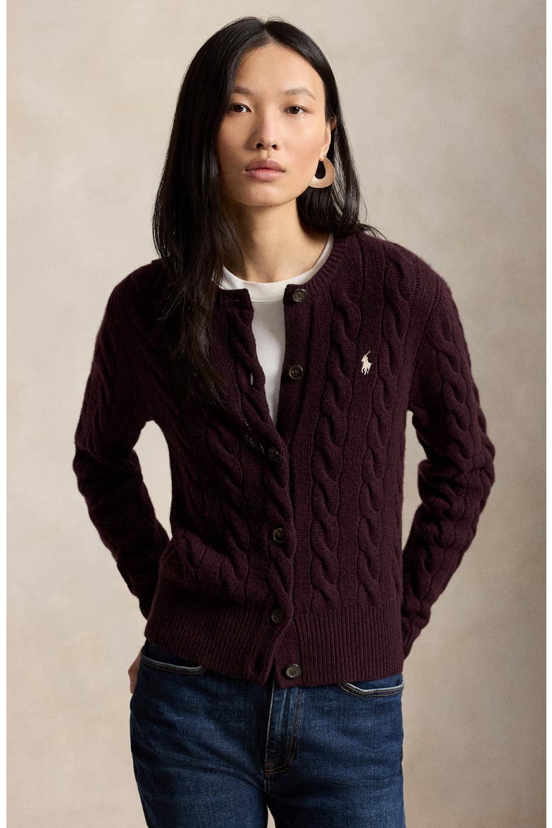 Wool & Cashmere Cardigan, Alternate, color, DAMSON
