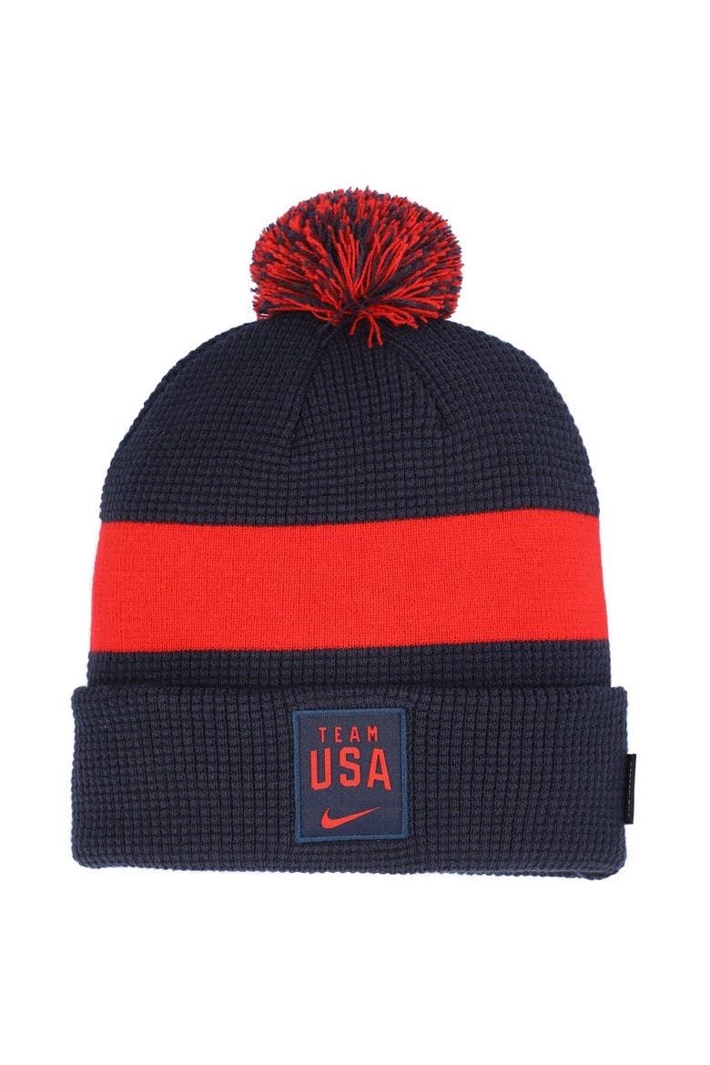 Men's Nike Navy Team USA 2021 Sideline Cuffed Knit Hat with Pom, Main, color, Navy