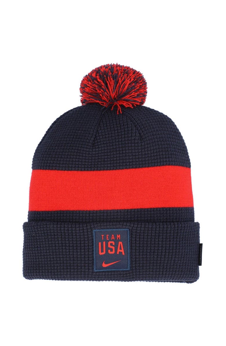 Nike Men's Nike Navy Team USA 2021 Sideline Cuffed Knit Hat with Pom, Main, color, 
