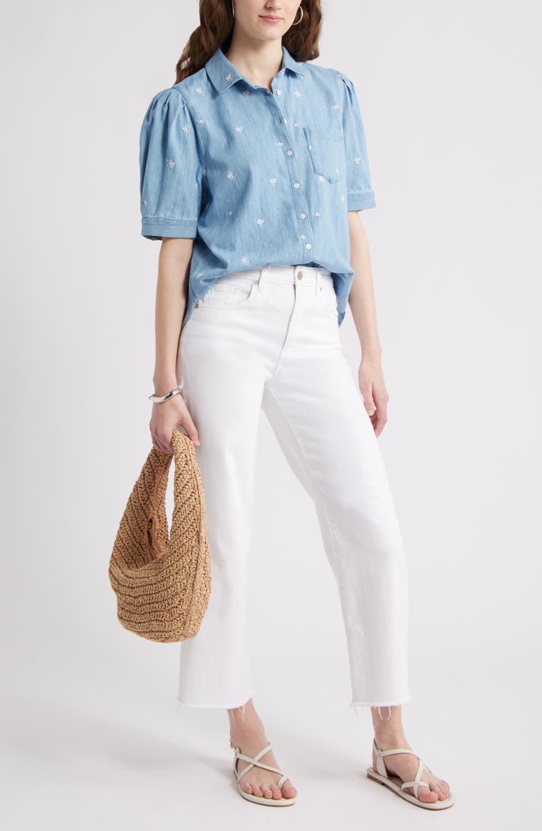 Caslon<sup>®</sup> Embroidered Short Sleeve Chambray Button-Up Shirt, Alternate, color, 