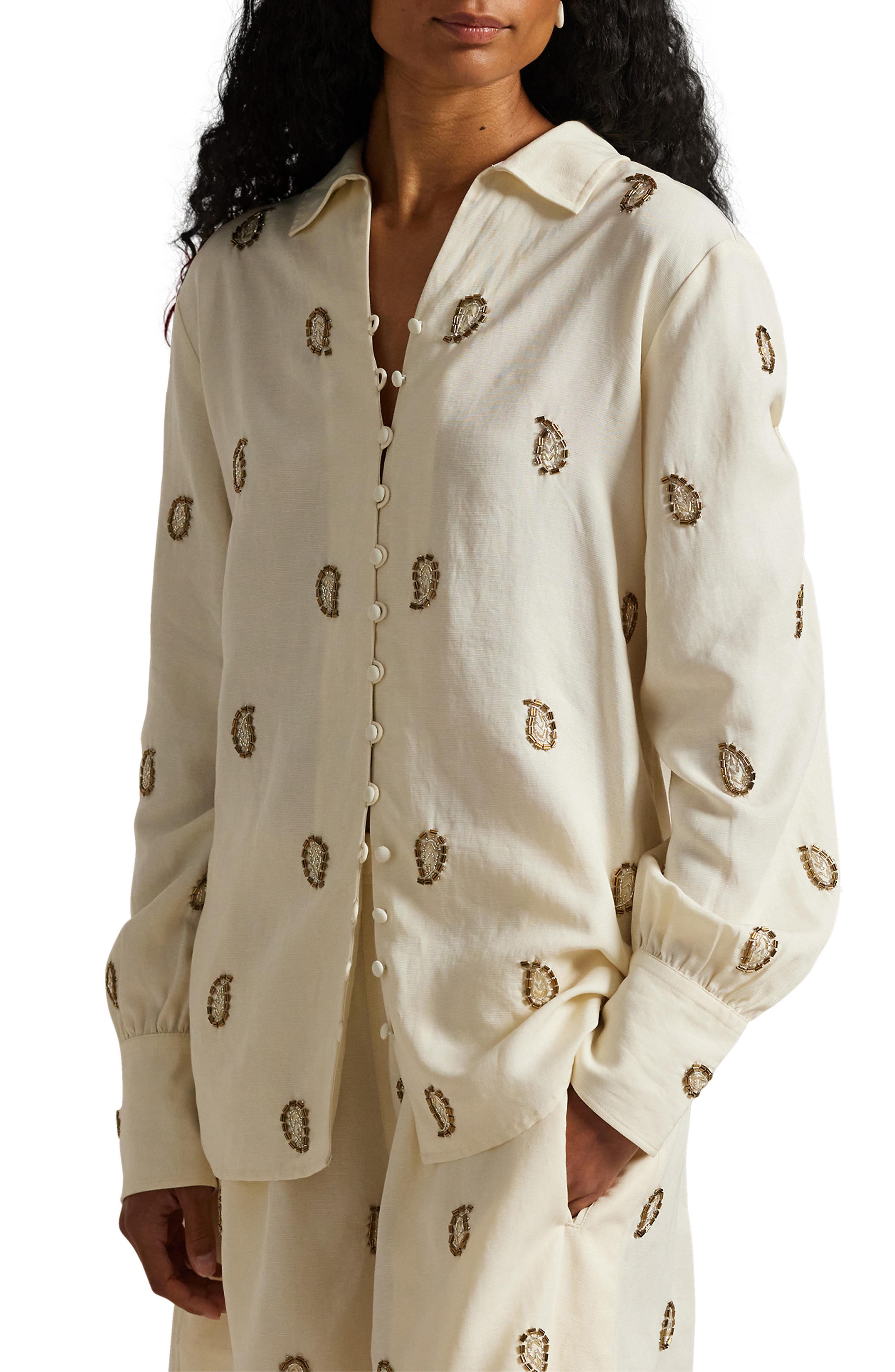 Polo Ralph Lauren Beaded Woven Shirt In Neutral