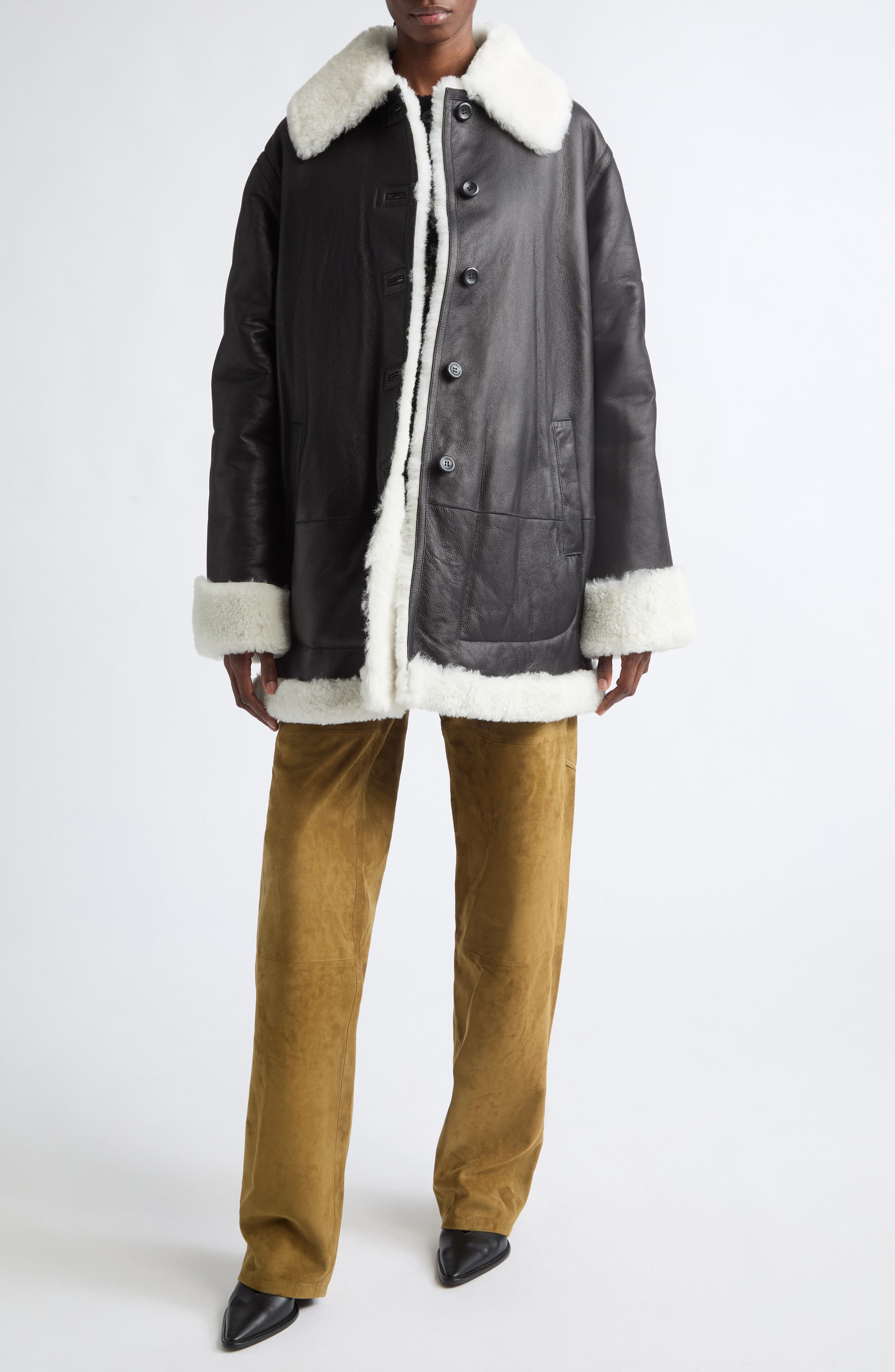 Altuzarra Blake Genuine Shearling Trim Leather Coat (Women) | Nordstrom