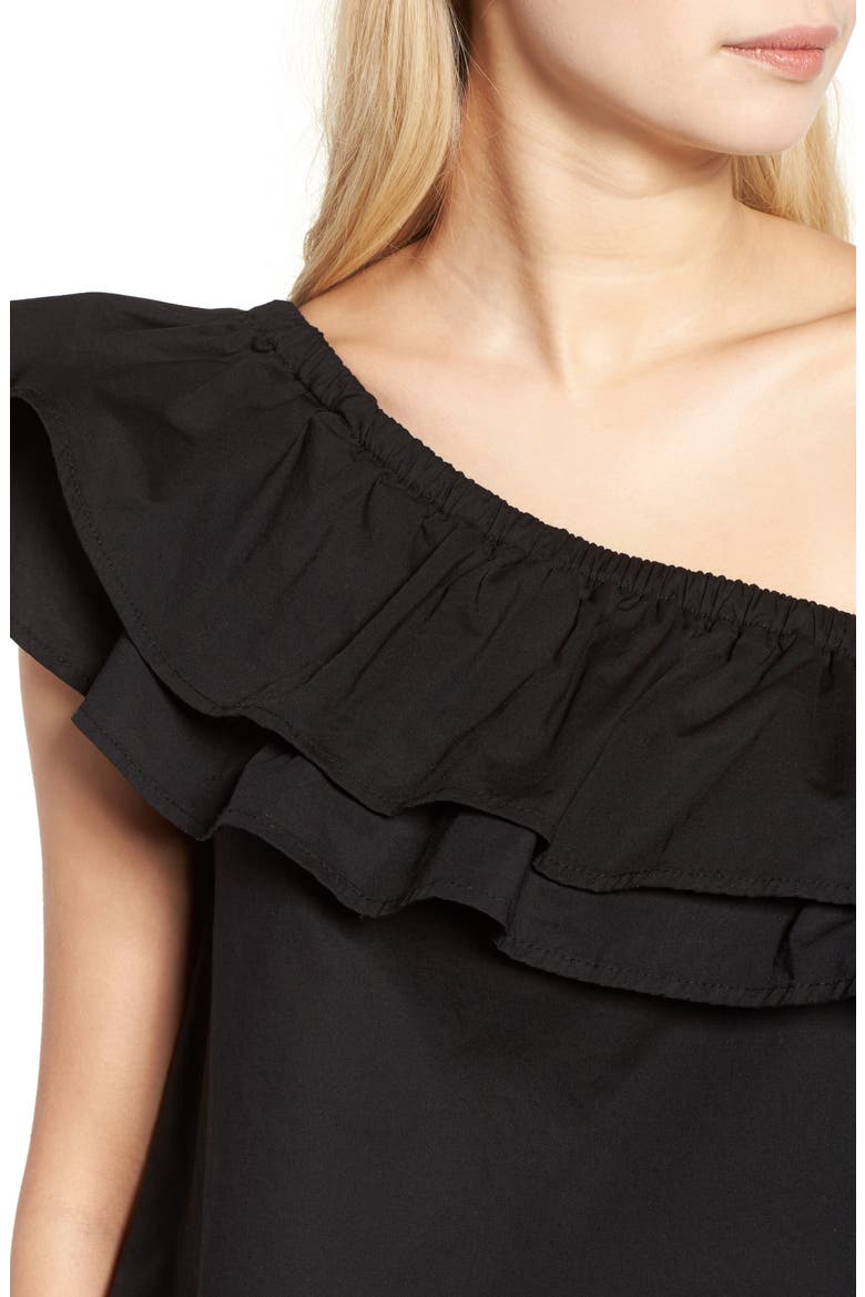 Everly One-Shoulder Cotton Top, Alternate, color, BLACK