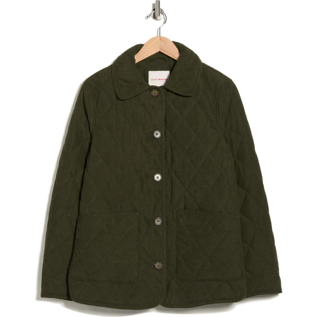 Lucky Brand Quilted Corduroy Barn Jacket In Green