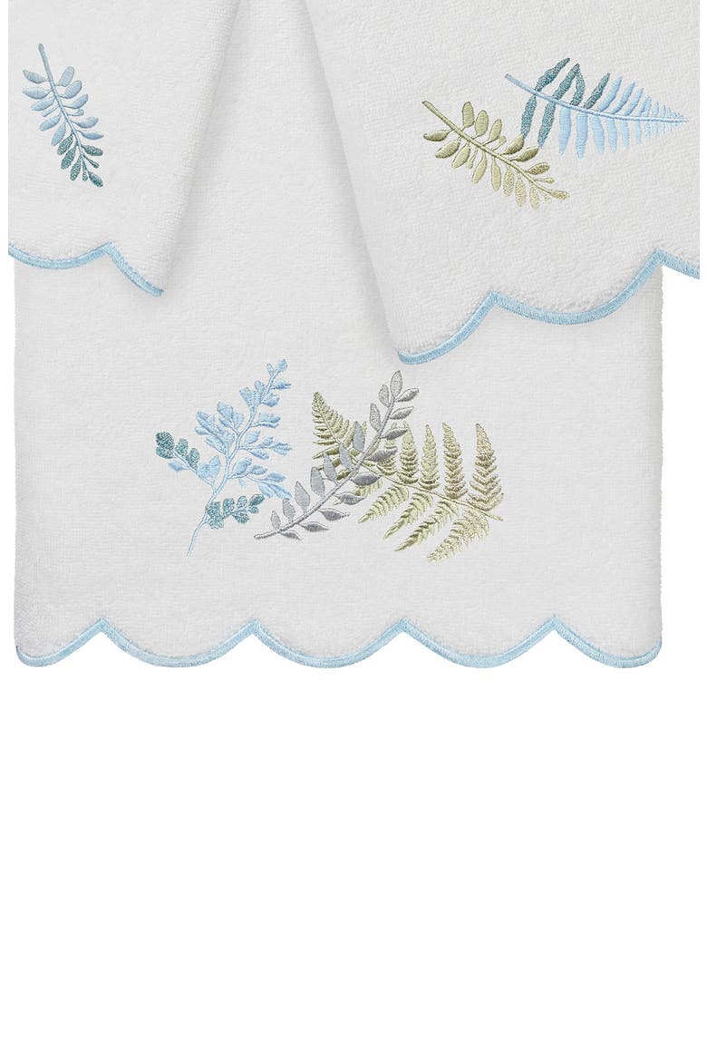 Fern Toss Scallop 3-Piece Towel Set, Alternate, color, WHITE/ BLUE