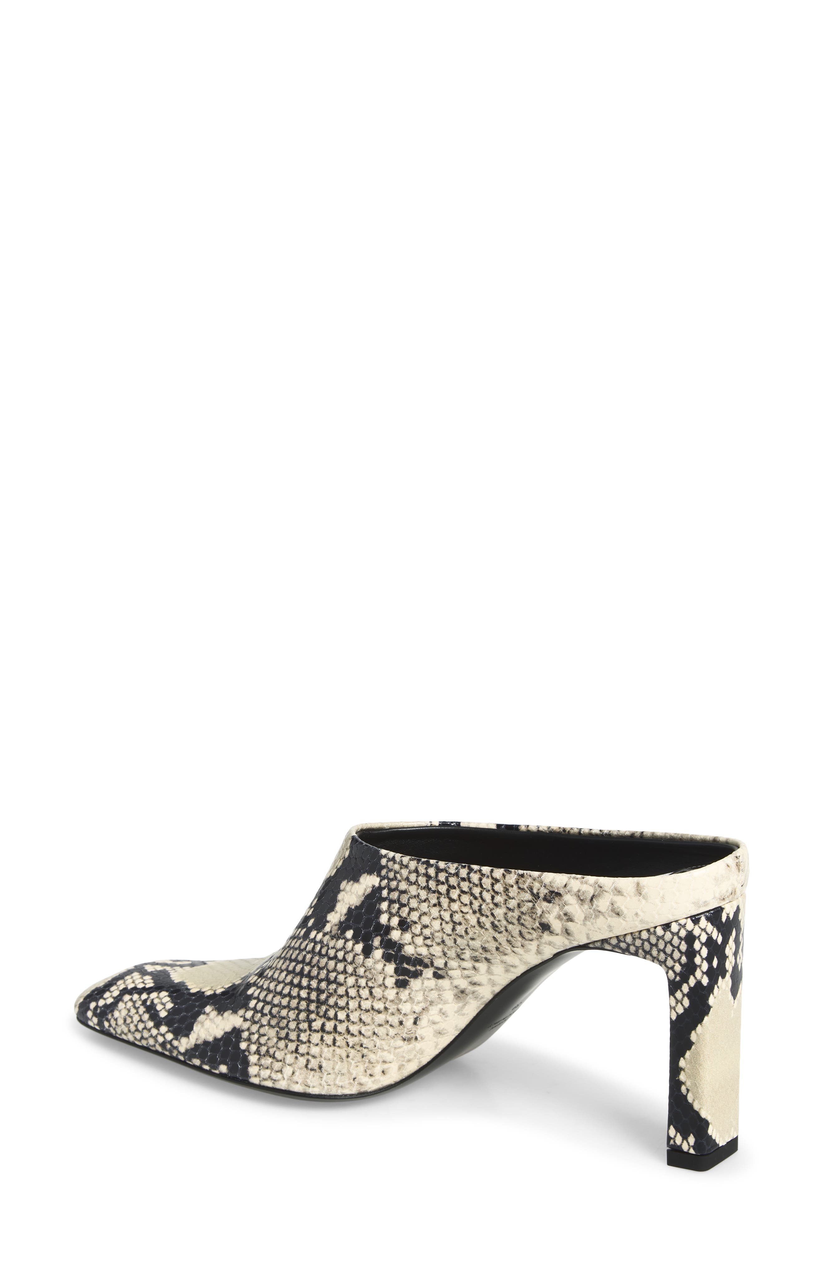 Python Embossed Leather Heeled Mule, Alternate, color, BLACK/ ECRU