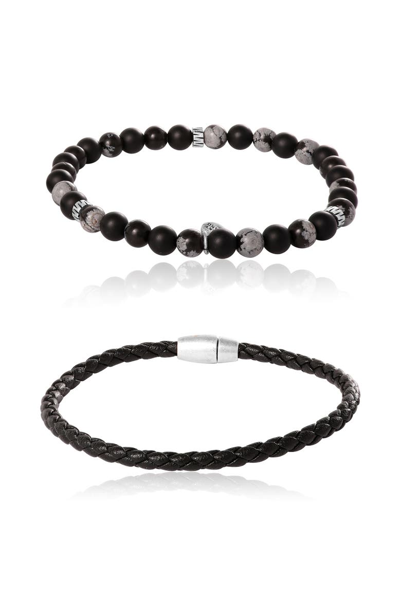 Stretch Bead & Magnetic Cord Bracelet Set - 2 Piece, Main, color, Blue, black