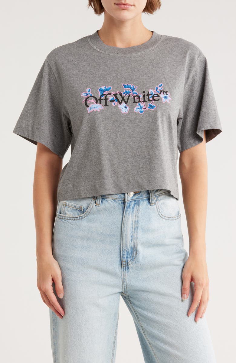 Off-White Flower Bookish Crop T-Shirt, Main, color, 