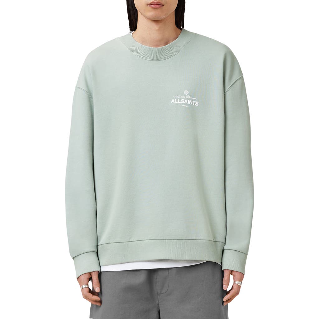 Allsaints Soleil Crew Oversized Cropped Sweatshirt In Slate Green