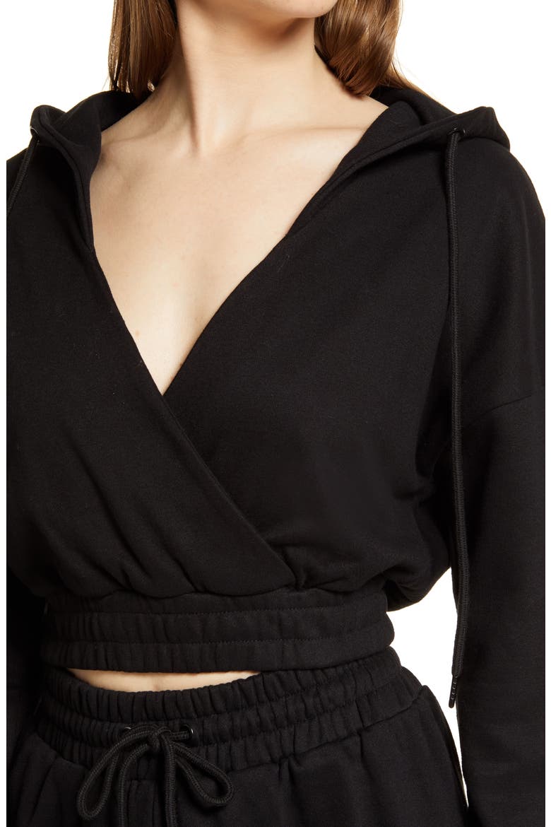 Crop Fleece Hoodie, Alternate, color, BLACK