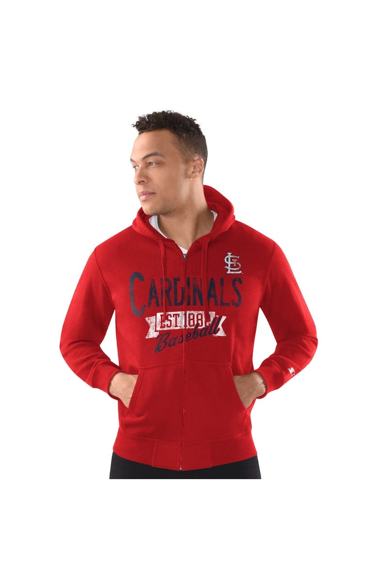 STARTER Men's Starter  Red St. Louis Cardinals Distressed Full-Zip Hooded Jacket, Alternate, color, Red