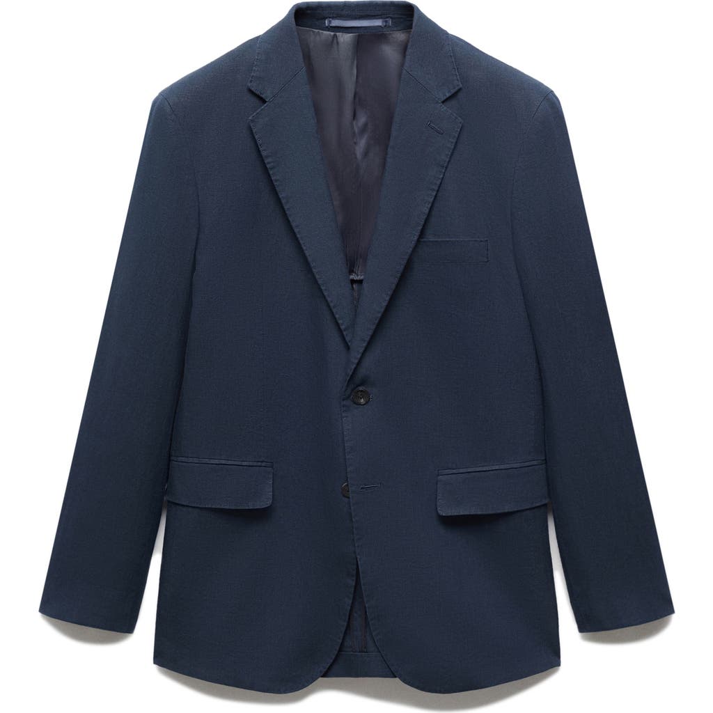 MANGO Slim Fit Linen Sport Coat in Dark Navy at Nordstrom, Size 40