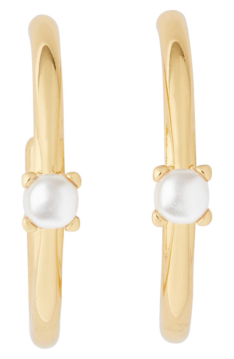 Kate Spade New York little luxuries imitation pearl hoop earrings, Main, color, Cream/ Gold