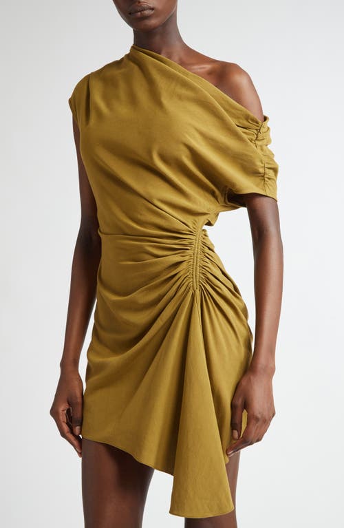 A.l.c Poppy Ruched Off-the-shoulder Mini Dress In Hazel