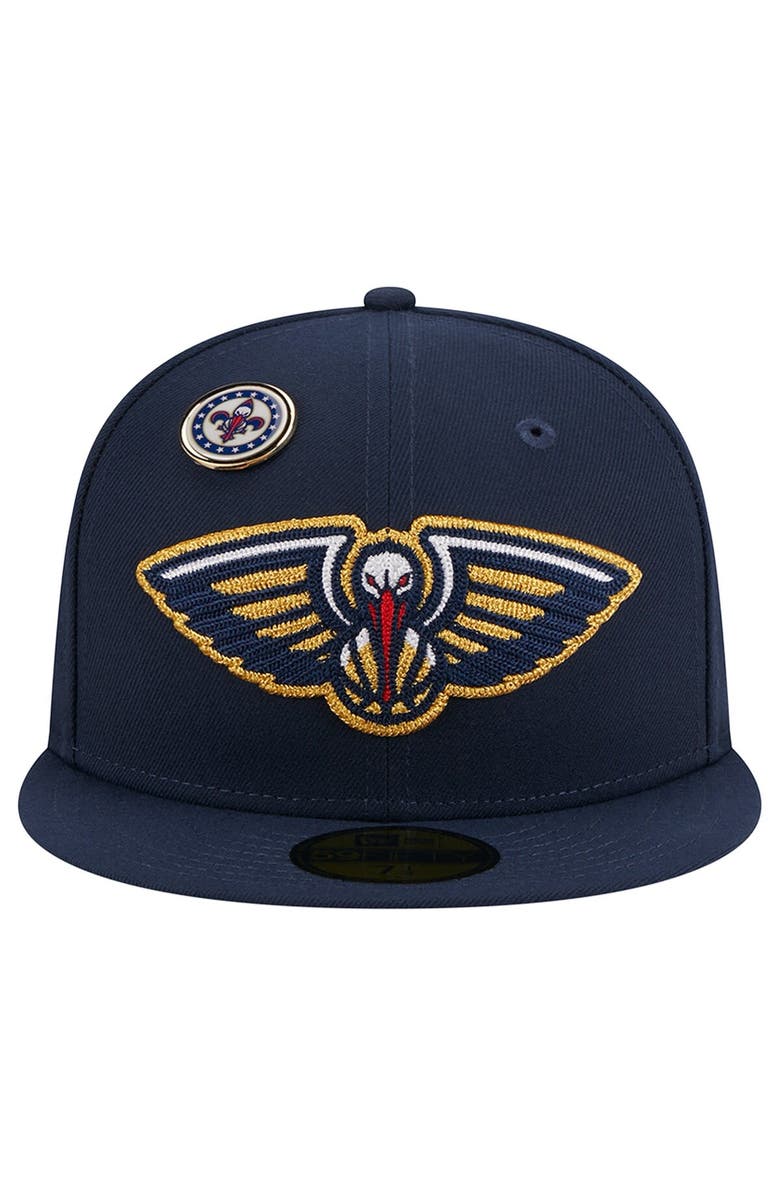New Era Men's New Era Navy New Orleans Pelicans Chainstitch Logo Pin 59FIFTY Fitted Hat, Alternate, color,