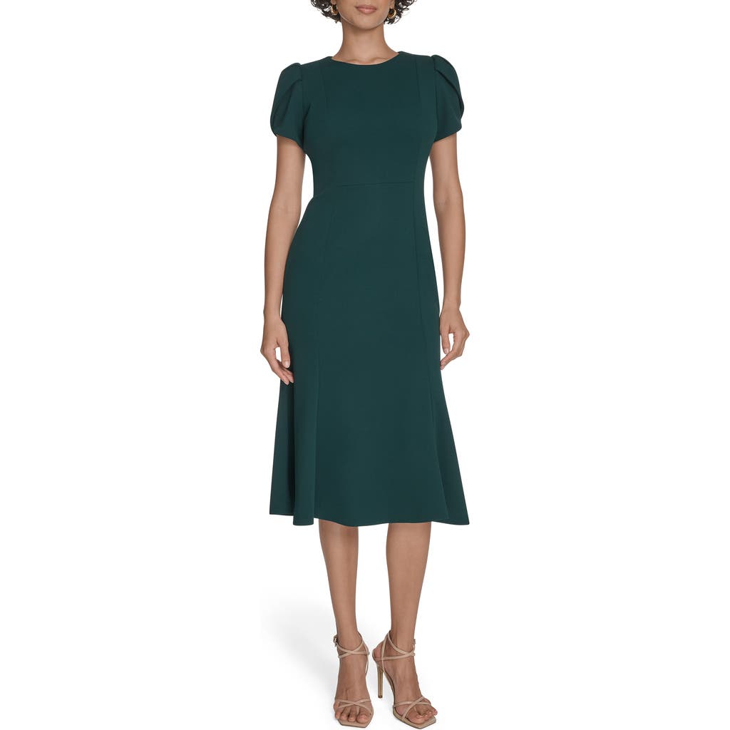 Calvin Klein Tulip Sleeve Crepe A-line Midi Dress In Green