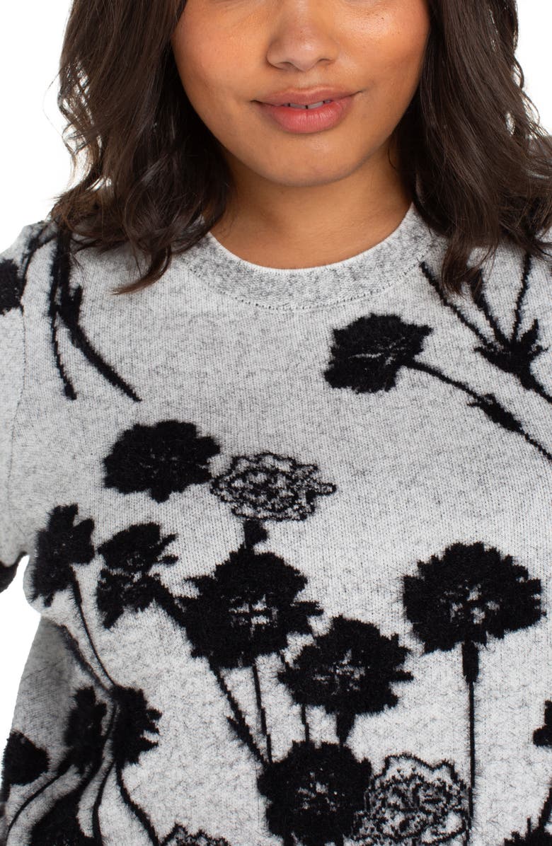Liverpool Los Angeles Floral Jacquard Crewneck Sweater, Alternate, color, Light Grey Black Floral