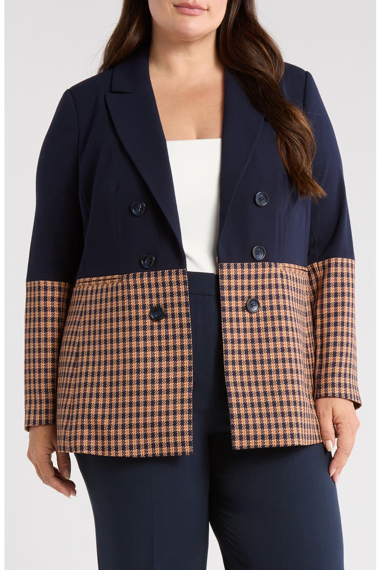 Check Color Block Jacket, Main, color, NEW NAVY GINGER