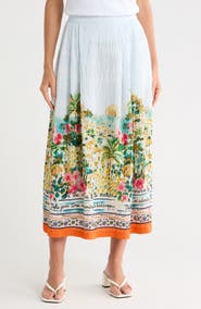 ELIE ELIE TAHARI Printed Pleat Midi Skirt