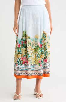 ELIE ELIE TAHARI Printed Pleat Midi Skirt