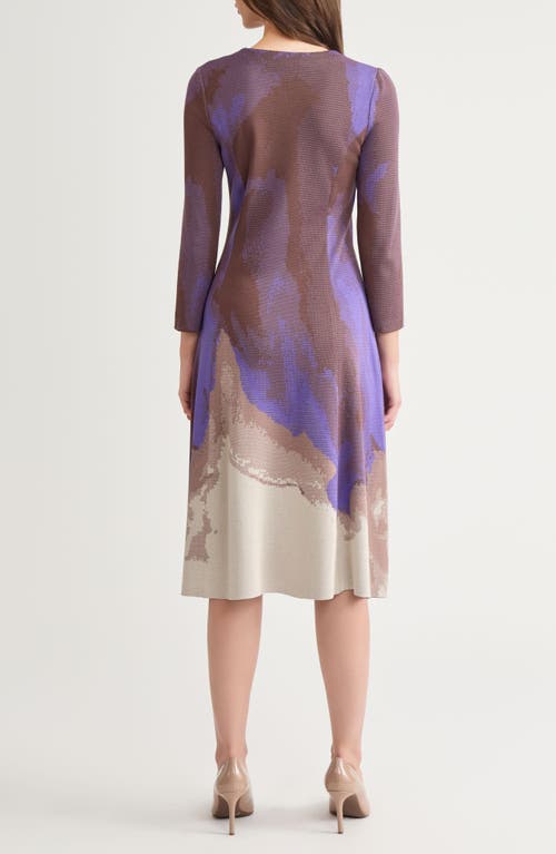 Misook Abstract Jacquard A-line Knit Midi Dress In Purple