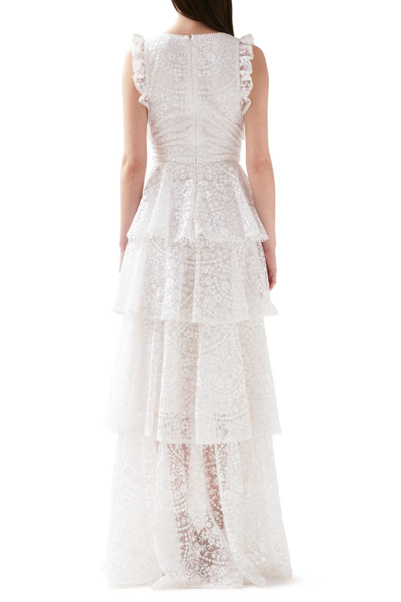 Embroidered Ruffle Tiered Evening Gown, Alternate, color, WHITE