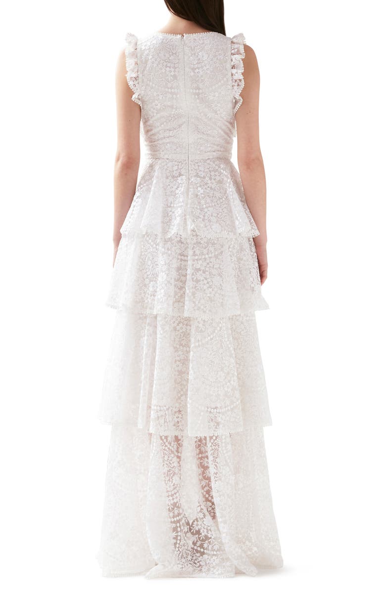 ML Monique Lhuillier Embroidered Ruffle Tiered Evening Gown, Alternate, color, 