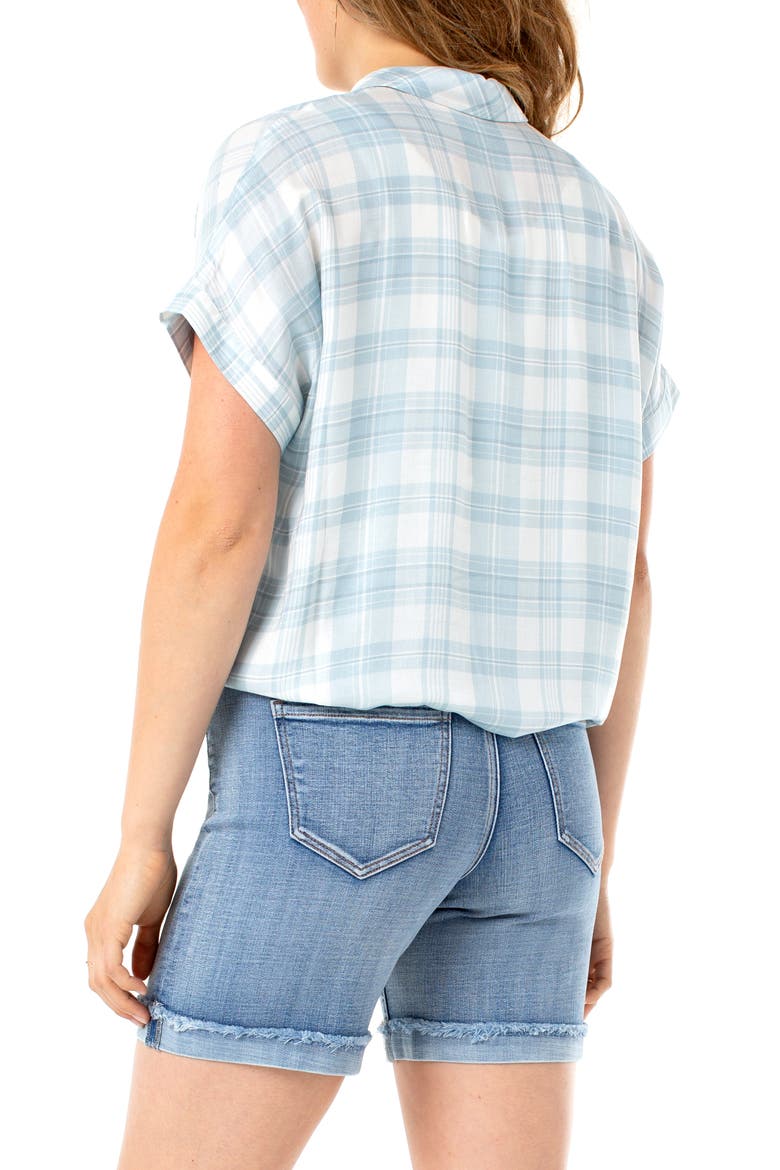Plaid Tie Front Short Sleeve Button-Up Shirt, Alternate, color, BLUE/ WHITE PLAID