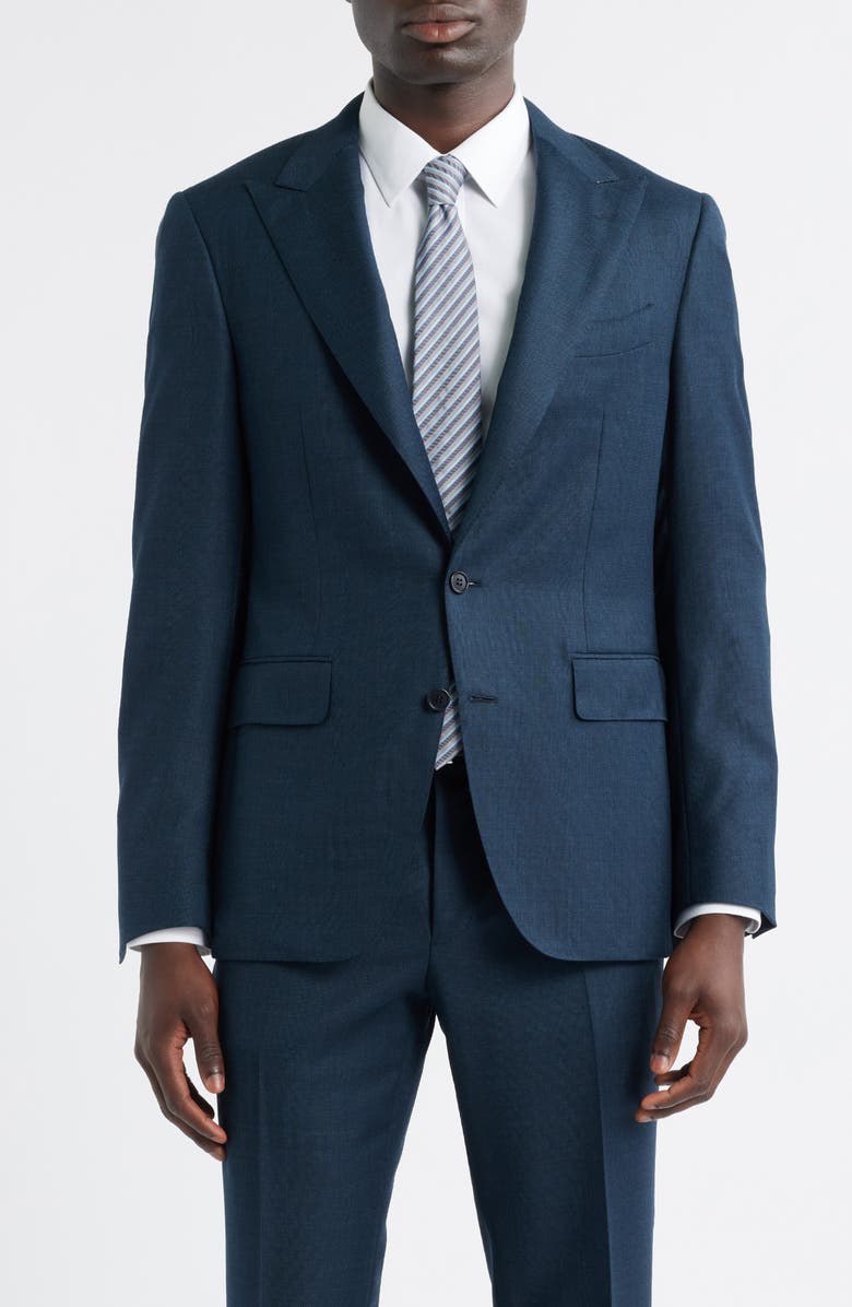 Canali Capri Trim Fit Peaked Lapel Dark Green Super 130s Wool Suit, Alternate, color, Dark Green