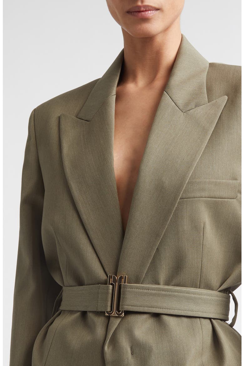 Tailored Belted Wool Blend Twill Jacket, Alternate, color, SAGE MELANGE