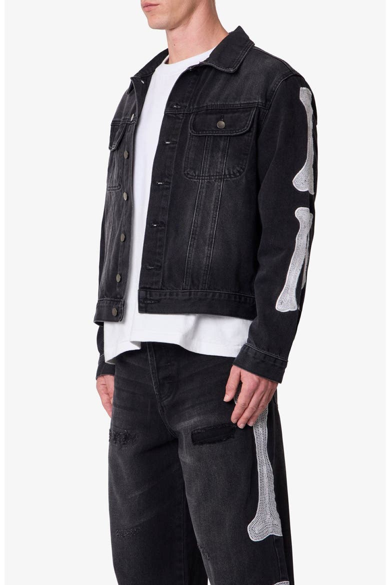 Skeleton Denim Trucker Jacket, Alternate, color, WASHED BLACK
