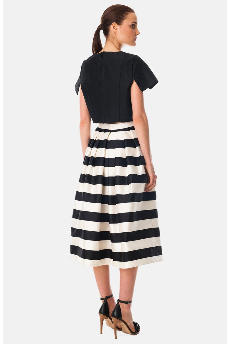 'Escalante' Stripe Print Pleated Silk Midi Skirt, Alternate, color, BLACK/ CREAM