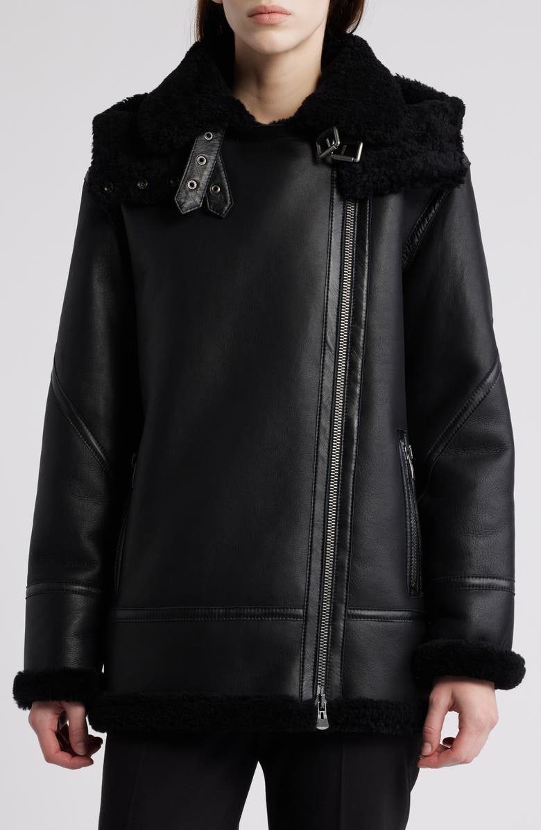 HiSO Martina Genuine Shearling Coat with Removable Hood, Main, color, Martina - Black
