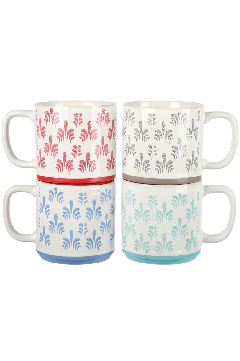 Morning Mist 4 Piece 18 Ounce Stoneware Mug Set, Main, color, Red