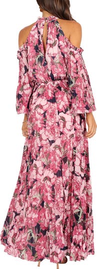 Hilary Floral Cold Shoulder Long Sleeve Maxi Dress