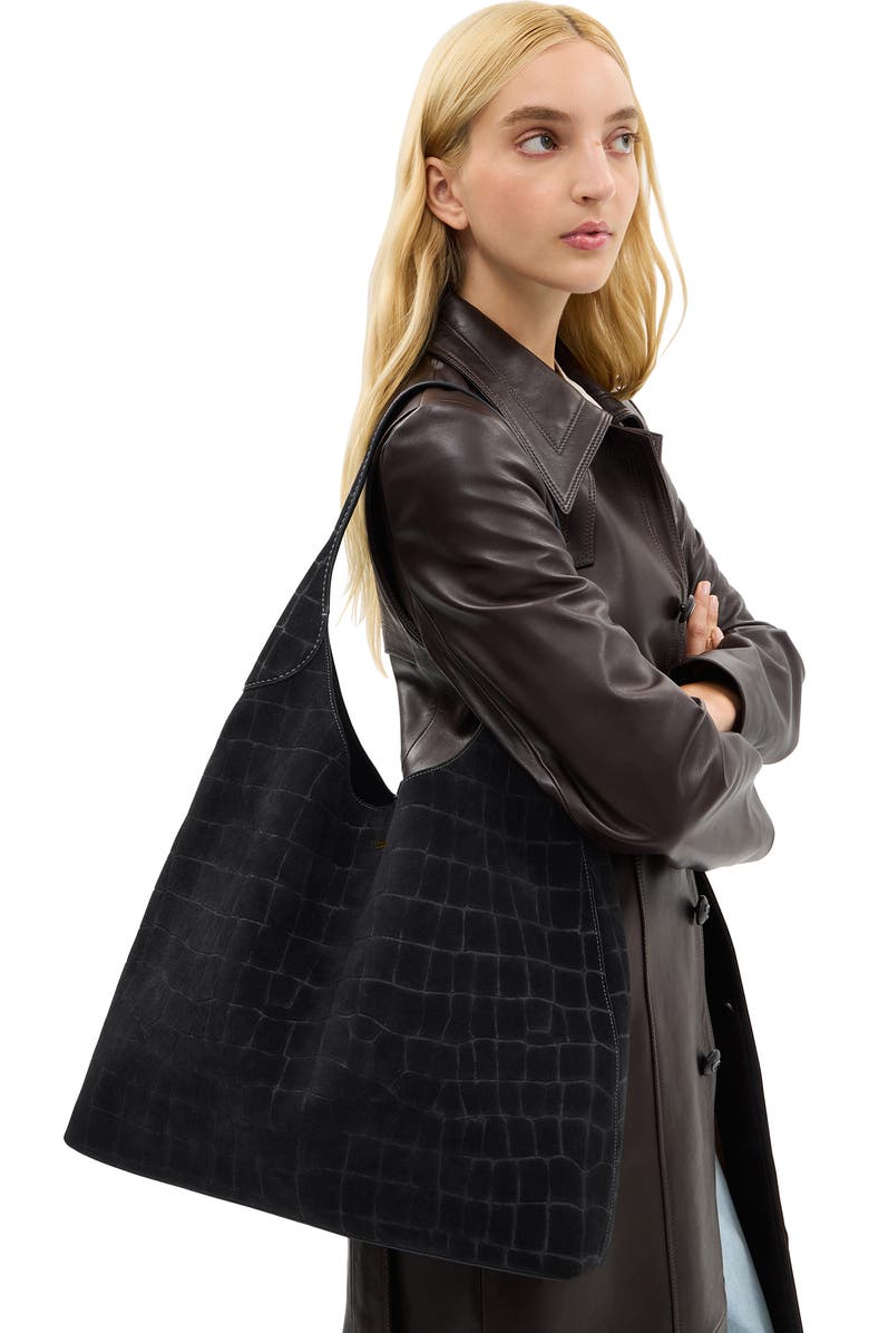 COACH Brooklyn 39 Croc Embossed Suede Shoulder Bag, Alternate, color,