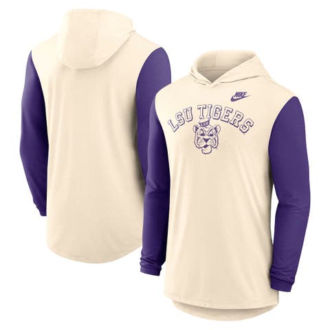 Men's Nike Natural/Purple LSU Tigers Legacy Color-Block Tri-Blend Performance Long Sleeve Hoodie T-Shirt