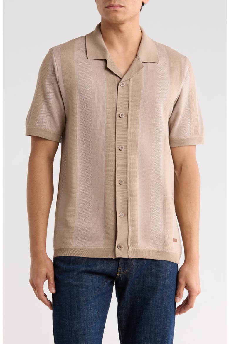 Wotison Short Sleeve Knit Button-Up Shirt, Main, color, STRING