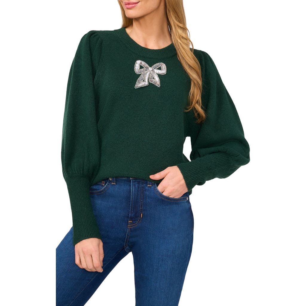 Cece Sequin Bow Detail Sweater In Windsor Moss