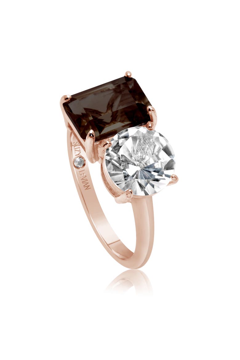 Sterling Silver Two-Stone Ring, Alternate, color, ROSE GOLD/ BROWN