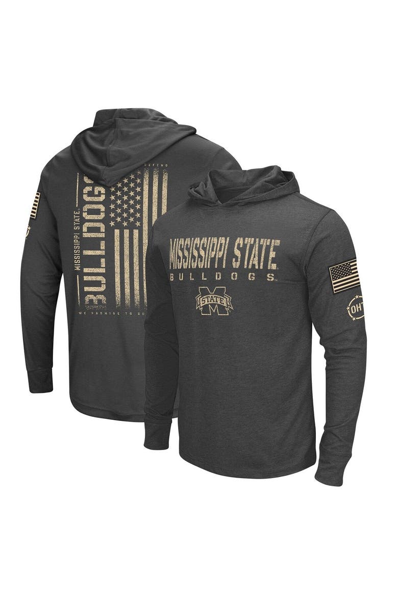 Men's Colosseum Heather Black Mississippi State Bulldogs Team OHT Military Appreciation Long Sleeve Hoodie T-Shirt, Main, color, Black