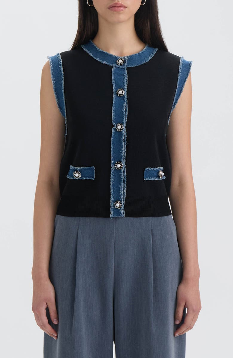 NVLT Denim Trim Vest, Main, color, Black