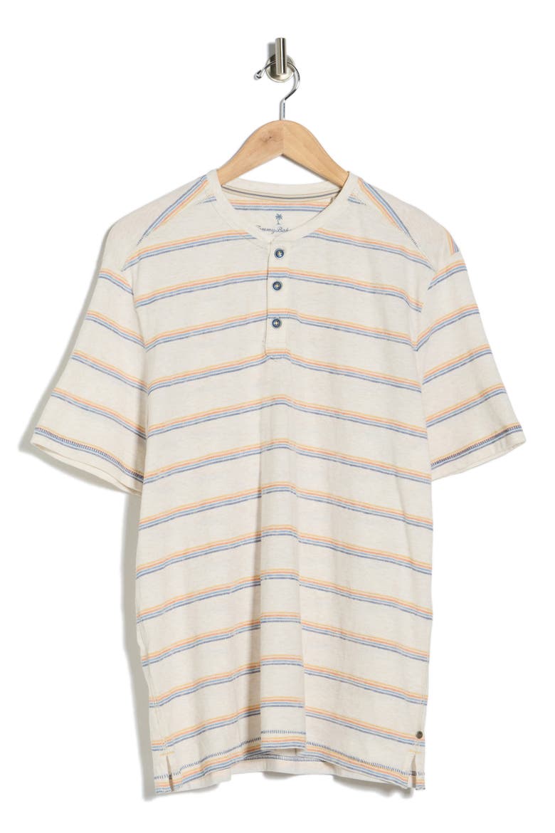 Soleil Stripe Short Sleeve Henley, Alternate, color, COCONUT