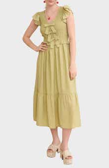 Blu Pepper Bow Cap Sleeve Smocked Fit & Flare Midi Dress