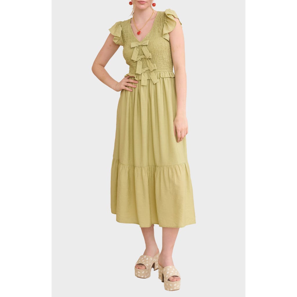 Blu Pepper Bow Cap Sleeve Smocked Fit & Flare Midi Dress