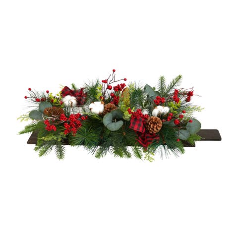 24-in Holiday Berries, Pinecones and Eucalyptus Christmas Artificial Arrangement Cutting Board Wall Décor or Table Arrangement