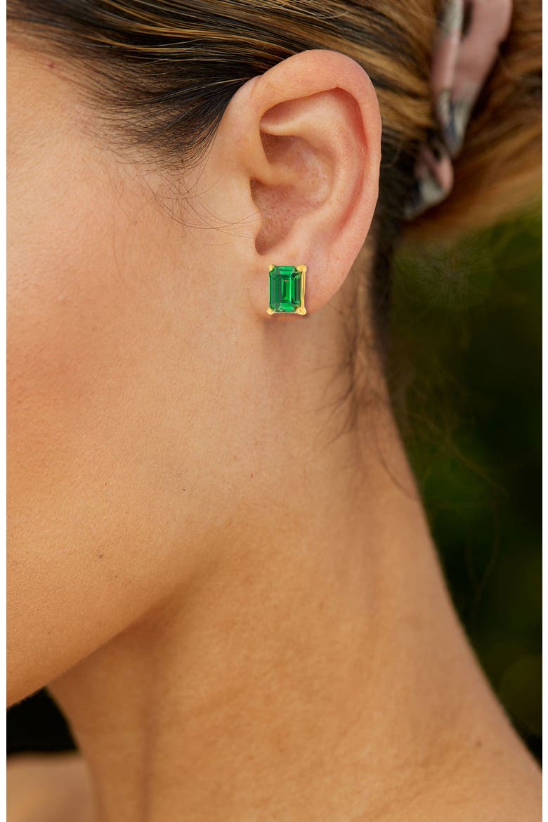 18K Yellow Gold Vermeil Prong Set Emerald Cut CZ Stud Earrings, Alternate, color, EMERALD
