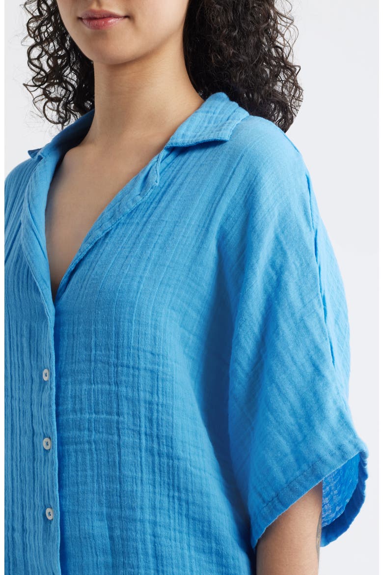 Premium Surf Cotton Gauze Button-Up Shirt, Alternate, color, AZURE BLUE